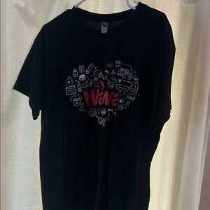 Black Graphic T-Shirt with Red and White Design